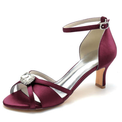 Bridal Shoes for Women with Open Toe Crossed Straps and Square Rhinestone Buckle