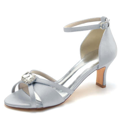 Bridal Shoes for Women with Open Toe Crossed Straps and Square Rhinestone Buckle
