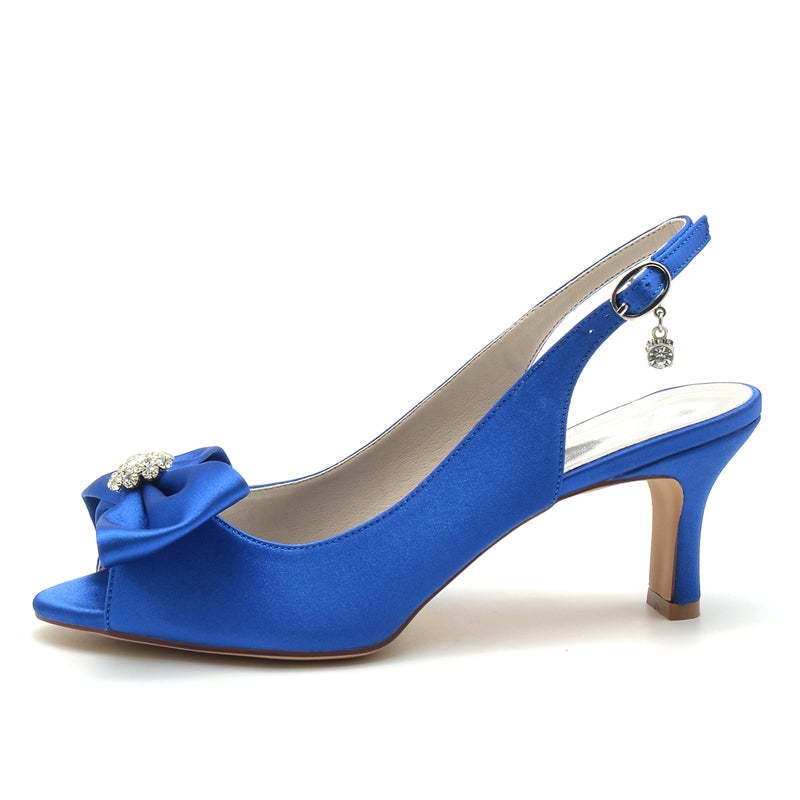 Elegant Open-Toe Mid-Heel Bridal Shoes for Women with Rhinestone Buckle and Bow(s)
