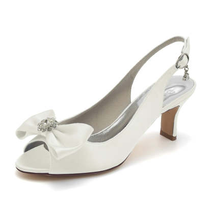 Elegant Open-Toe Mid-Heel Bridal Shoes for Women with Rhinestone Buckle and Bow(s)