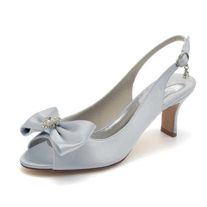 Elegant Open-Toe Mid-Heel Bridal Shoes for Women with Rhinestone Buckle and Bow(s)
