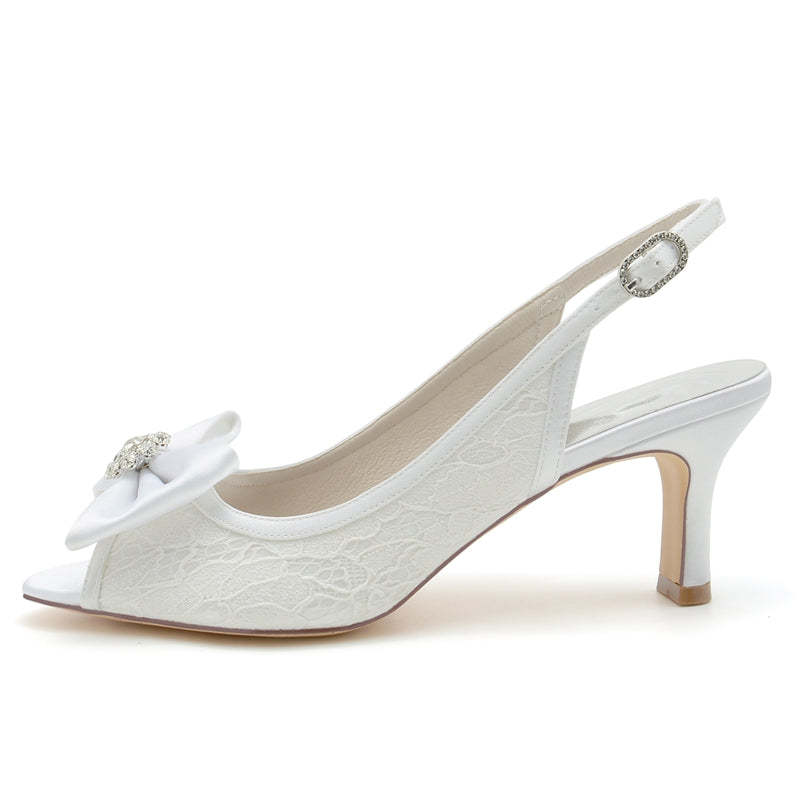 Exquisite Peep Toe Bridal Shoes for Women with Rhinestone Lace and Bow(s)