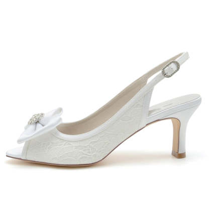 Exquisite Peep Toe Bridal Shoes for Women with Rhinestone Lace and Bow(s)