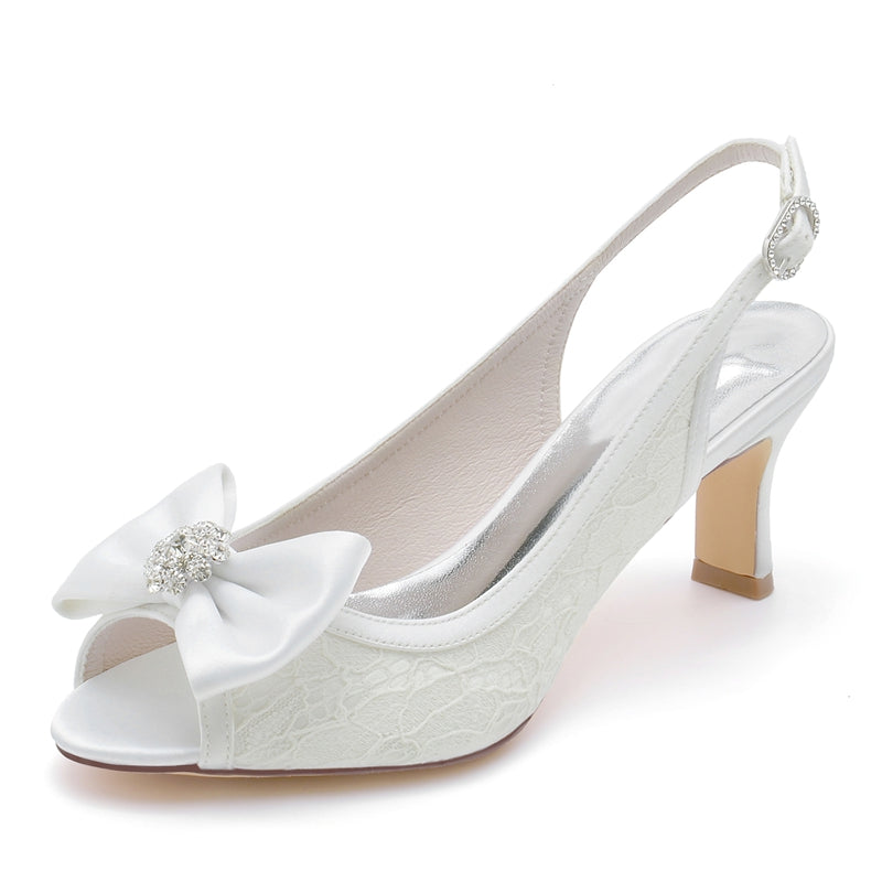 Exquisite Peep Toe Bridal Shoes for Women with Rhinestone Lace and Bow(s)