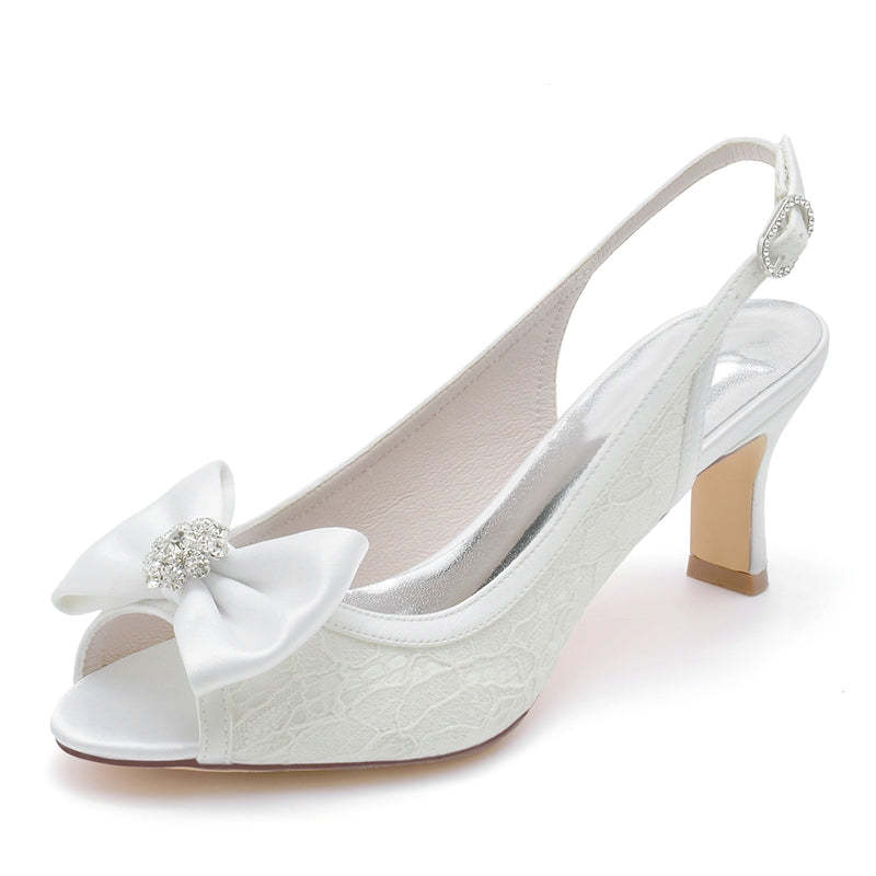 Exquisite Peep Toe Bridal Shoes for Women with Rhinestone Lace and Bow(s)