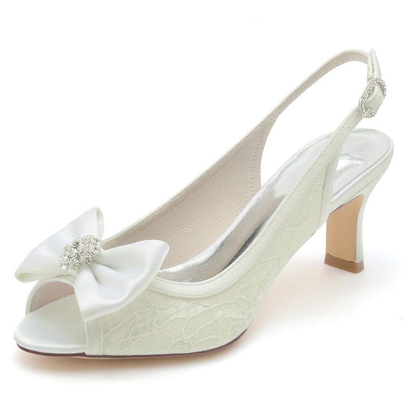 Exquisite Peep Toe Bridal Shoes for Women with Rhinestone Lace and Bow(s)
