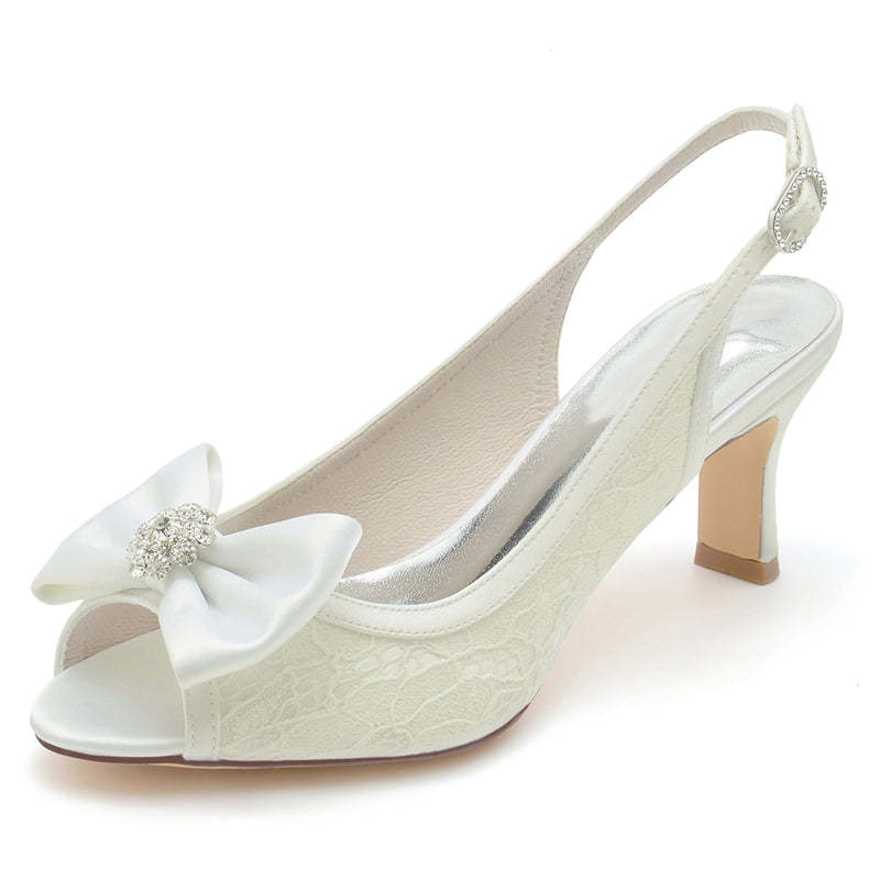Exquisite Peep Toe Bridal Shoes for Women with Rhinestone Lace and Bow(s)