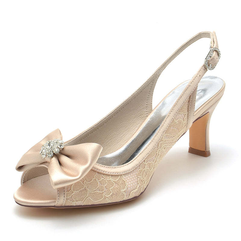 Exquisite Peep Toe Bridal Shoes for Women with Rhinestone Lace and Bow(s)