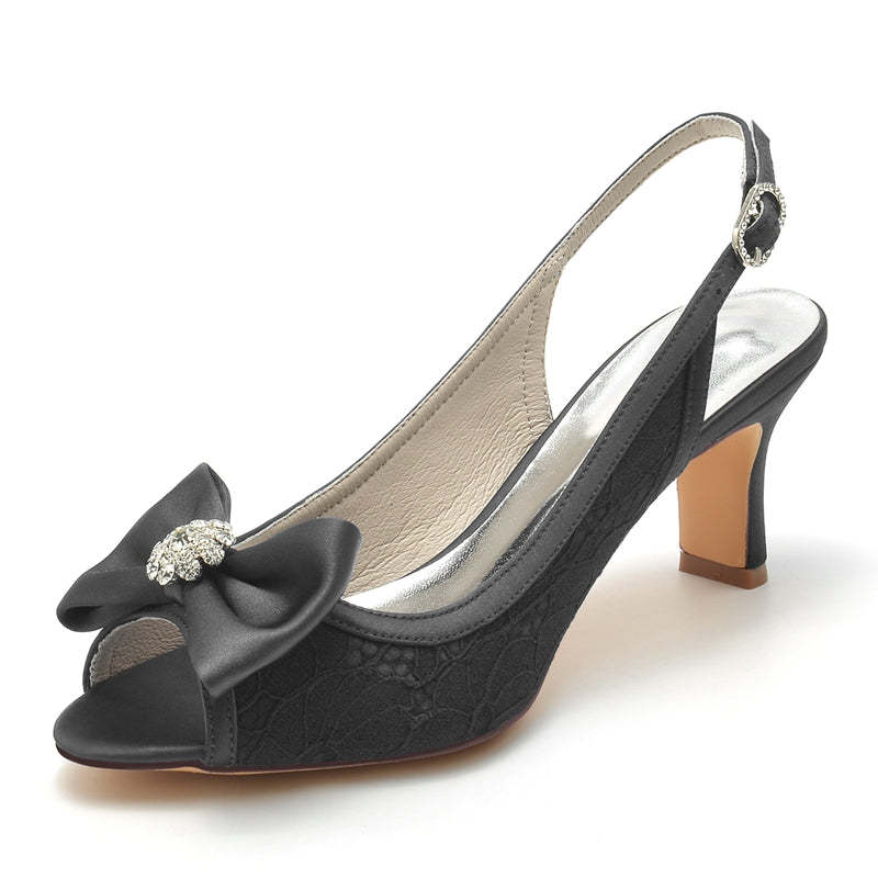 Exquisite Peep Toe Bridal Shoes for Women with Rhinestone Lace and Bow(s)