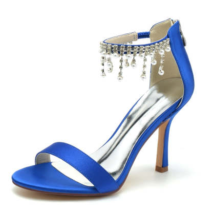 White Peep Toe High Heel Bridal Shoes for Women with Buckle and Pearl Tassel