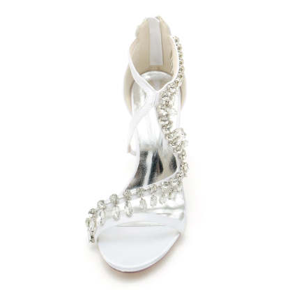 Chic Bridal Stiletto Heels with Asymmetrical Straps and Rhinestones