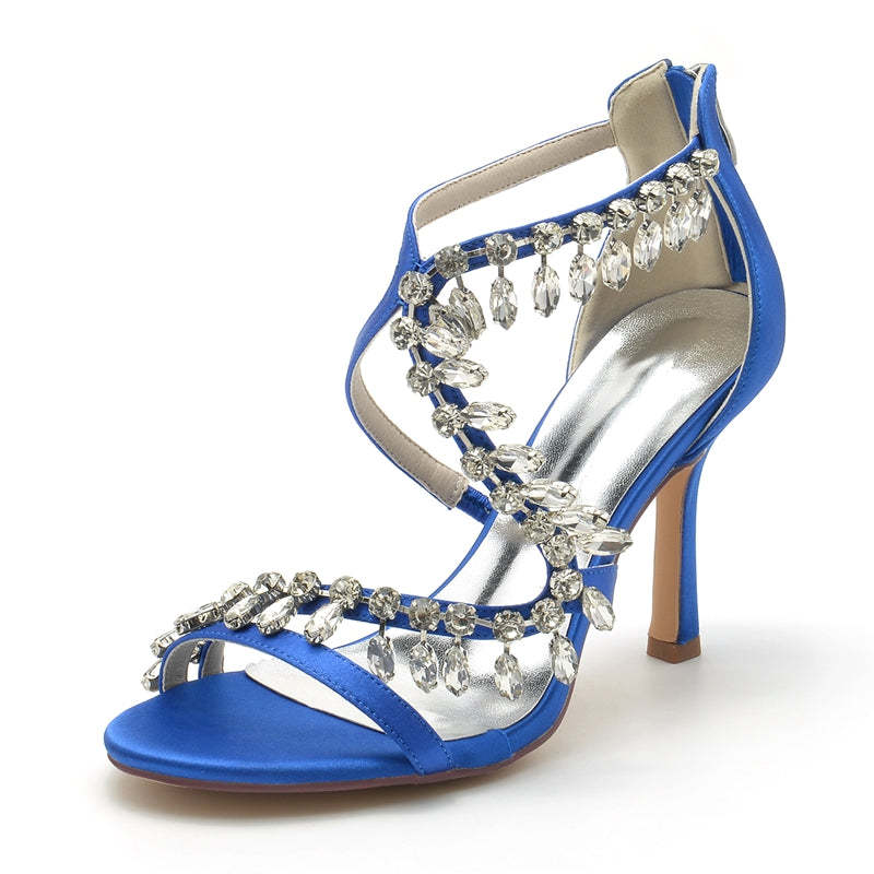 Chic Bridal Stiletto Heels with Asymmetrical Straps and Rhinestones