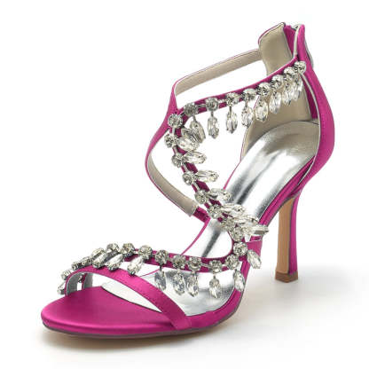 Chic Bridal Stiletto Heels with Asymmetrical Straps and Rhinestones