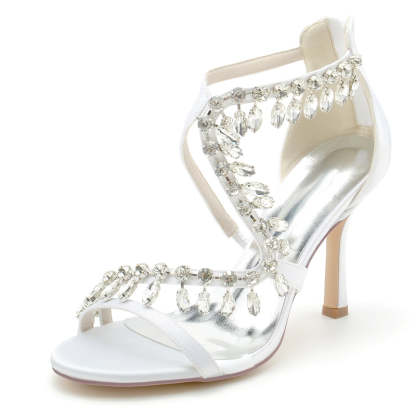 Chic Bridal Stiletto Heels with Asymmetrical Straps and Rhinestones