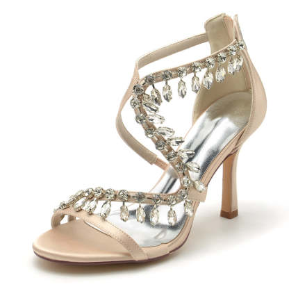 Chic Bridal Stiletto Heels with Asymmetrical Straps and Rhinestones
