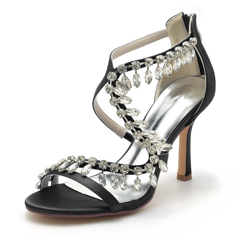 Chic Bridal Stiletto Heels with Asymmetrical Straps and Rhinestones
