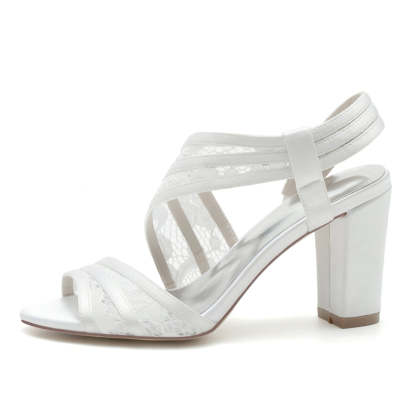 Elegant Open-Toe Bridal Shoes for Women with Chunky Heel and Crossed Lace Straps