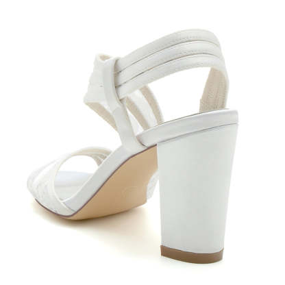 Elegant Open-Toe Bridal Shoes for Women with Chunky Heel and Crossed Lace Straps