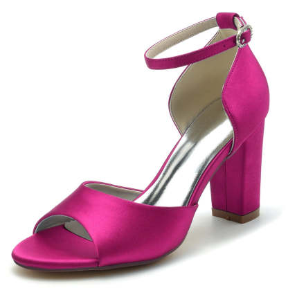 Royal Blue Open-Toe Bridal Shoes with Block Heel and Minimalist Buckle for Women