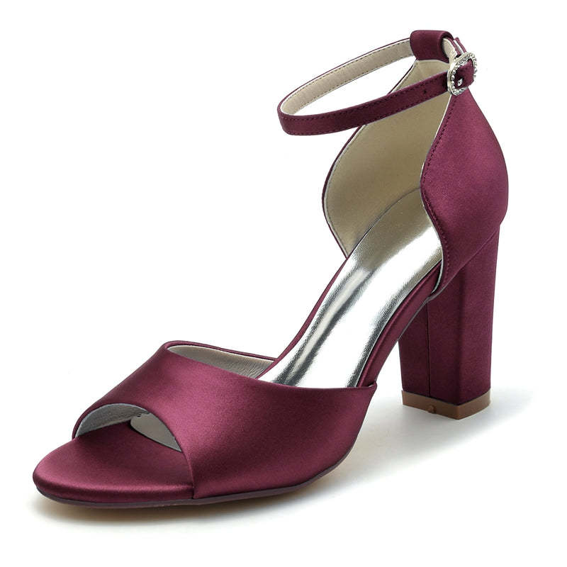 Royal Blue Open-Toe Bridal Shoes with Block Heel and Minimalist Buckle for Women