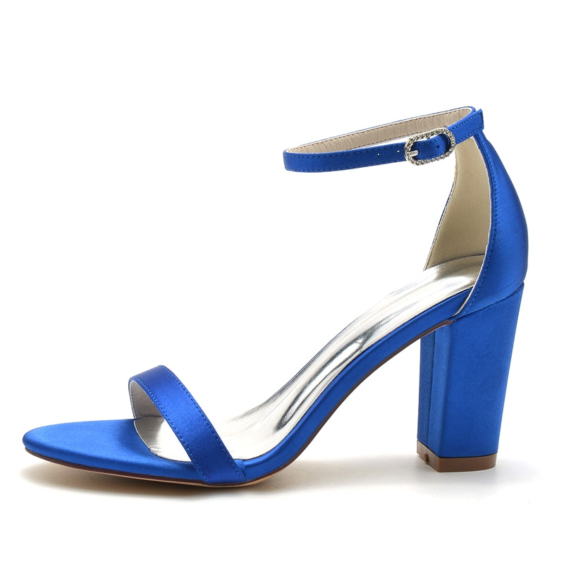 Bridal Shoes for Women with Open Toe Block Heel and Simple Buckle