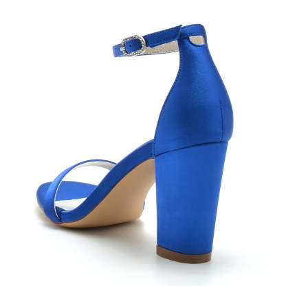 Bridal Shoes for Women with Open Toe Block Heel and Simple Buckle