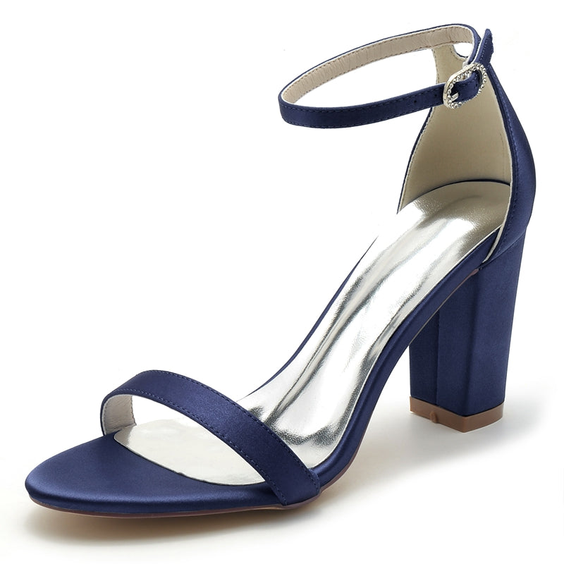 Bridal Shoes for Women with Open Toe Block Heel and Simple Buckle