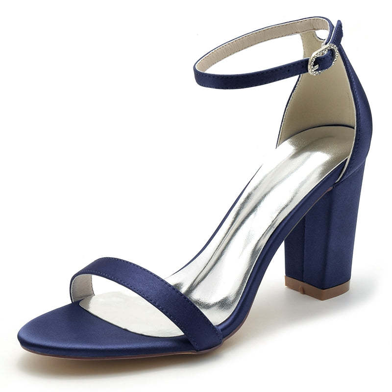 Bridal Shoes for Women with Open Toe Block Heel and Simple Buckle