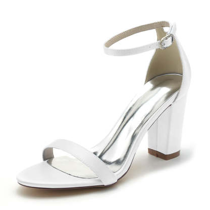 Bridal Shoes for Women with Open Toe Block Heel and Simple Buckle