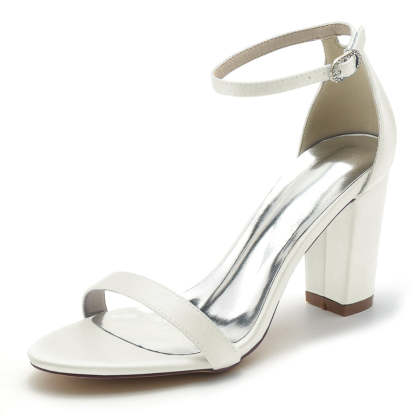 Bridal Shoes for Women with Open Toe Block Heel and Simple Buckle