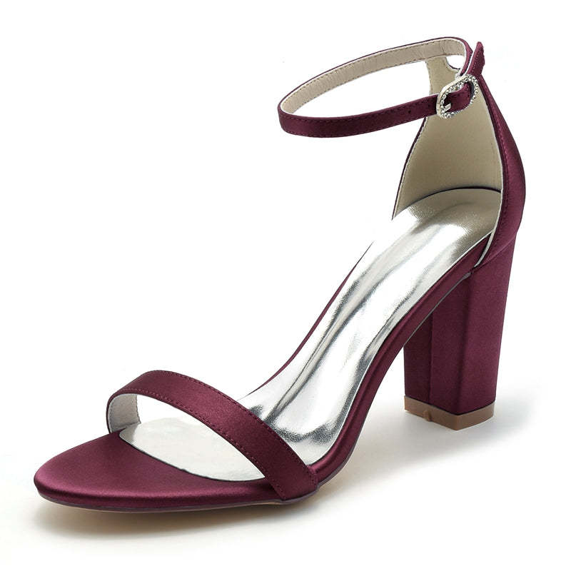 Bridal Shoes for Women with Open Toe Block Heel and Simple Buckle