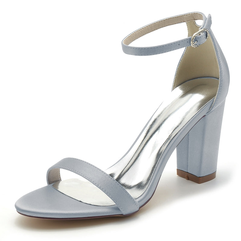 Bridal Shoes for Women with Open Toe Block Heel and Simple Buckle
