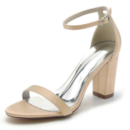 Bridal Shoes for Women with Open Toe Block Heel and Simple Buckle
