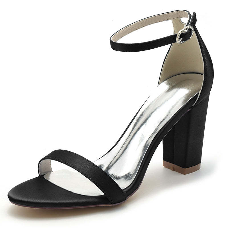 Bridal Shoes for Women with Open Toe Block Heel and Simple Buckle