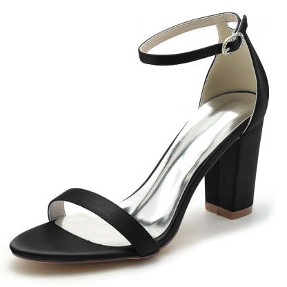 Bridal Shoes for Women with Open Toe Block Heel and Simple Buckle