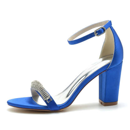 Chic Open-Toe Bridal Shoes with Block Heel and Mini Rhinestone Buckle