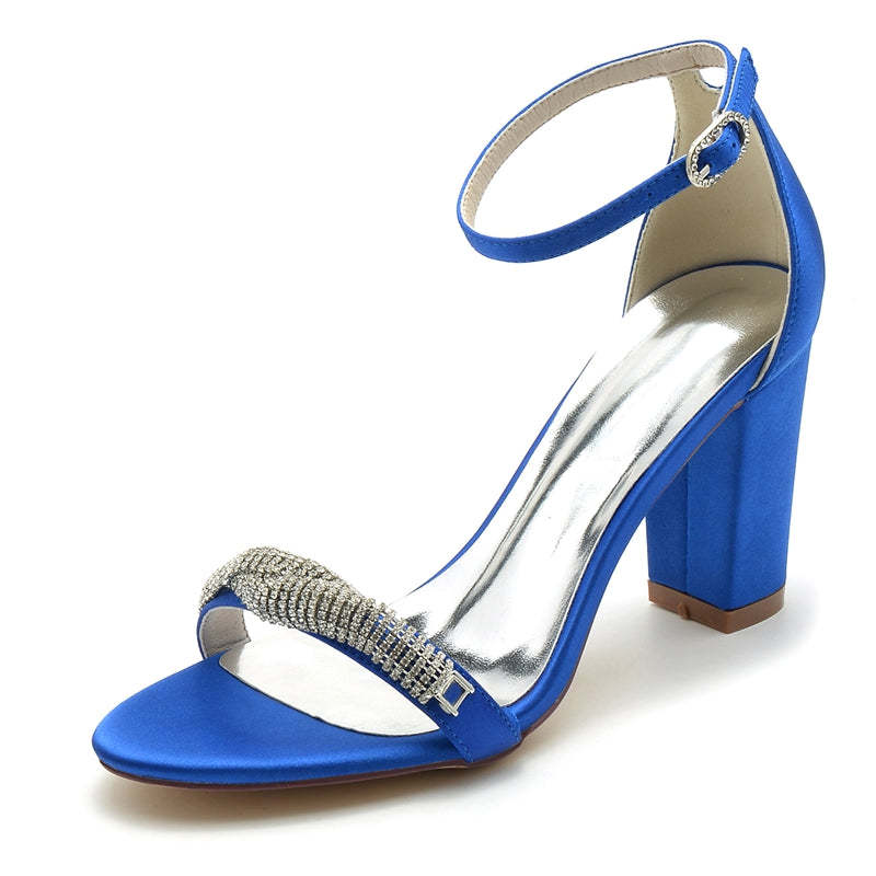 Chic Open-Toe Bridal Shoes with Block Heel and Mini Rhinestone Buckle