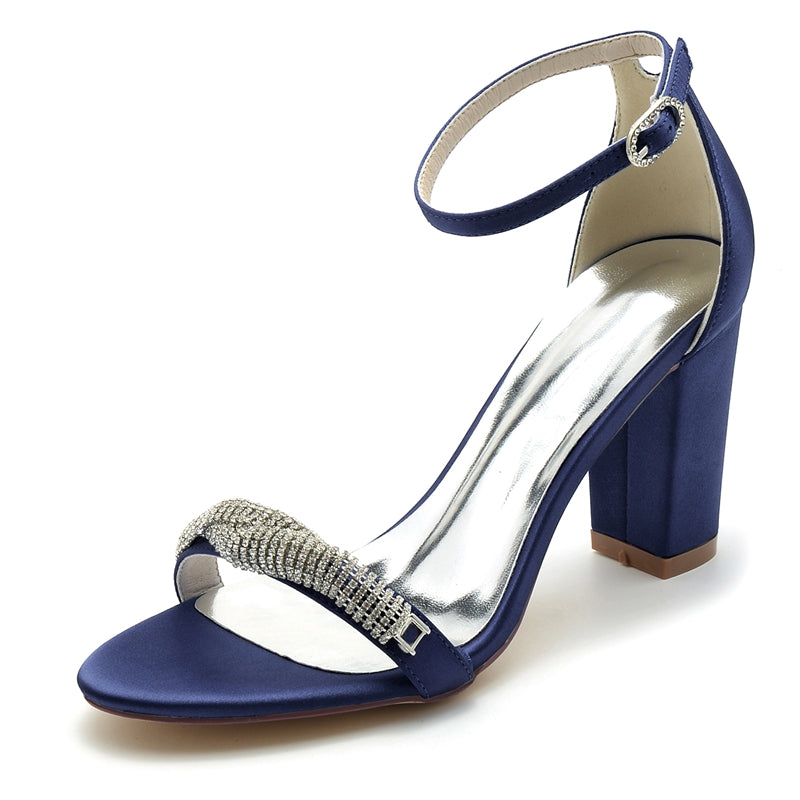 Chic Open-Toe Bridal Shoes with Block Heel and Mini Rhinestone Buckle