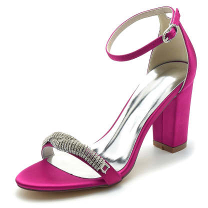 Chic Open-Toe Bridal Shoes with Block Heel and Mini Rhinestone Buckle
