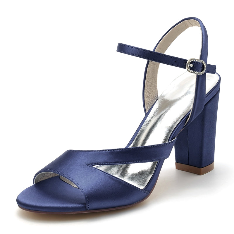 Royal Blue Women's Bridal Shoes with Buckle and Sturdy Heel Open Toe