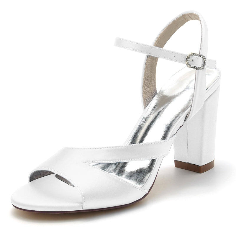 Royal Blue Women's Bridal Shoes with Buckle and Sturdy Heel Open Toe