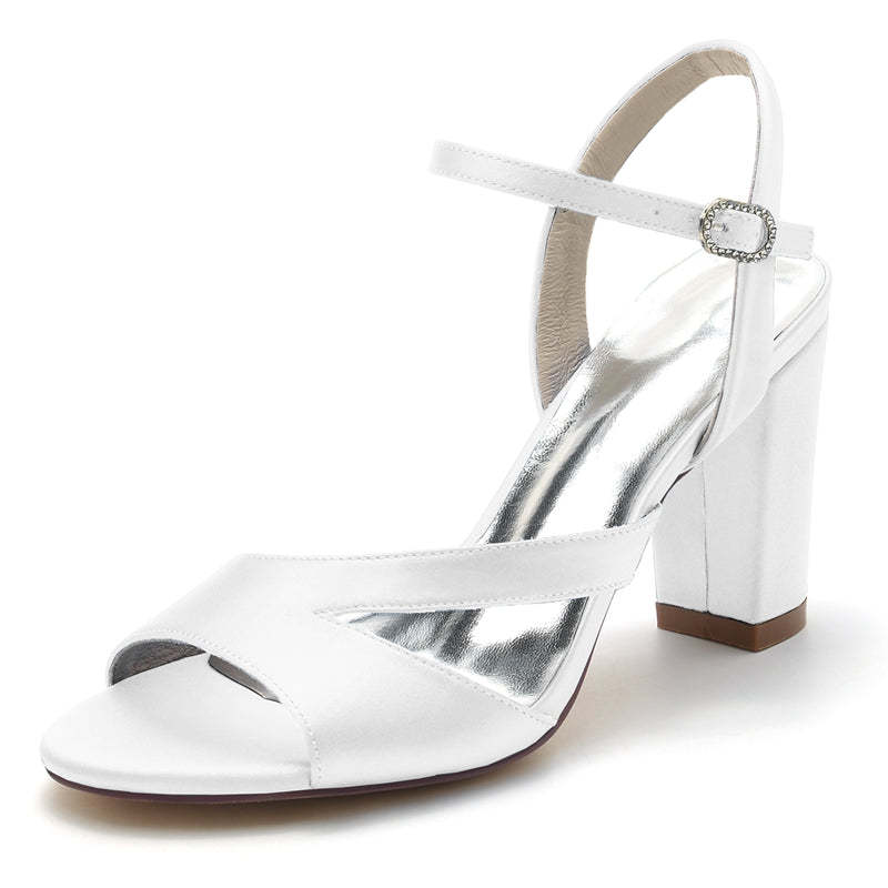 Royal Blue Women's Bridal Shoes with Buckle and Sturdy Heel Open Toe