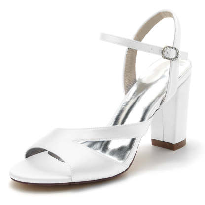 Royal Blue Women's Bridal Shoes with Buckle and Sturdy Heel Open Toe