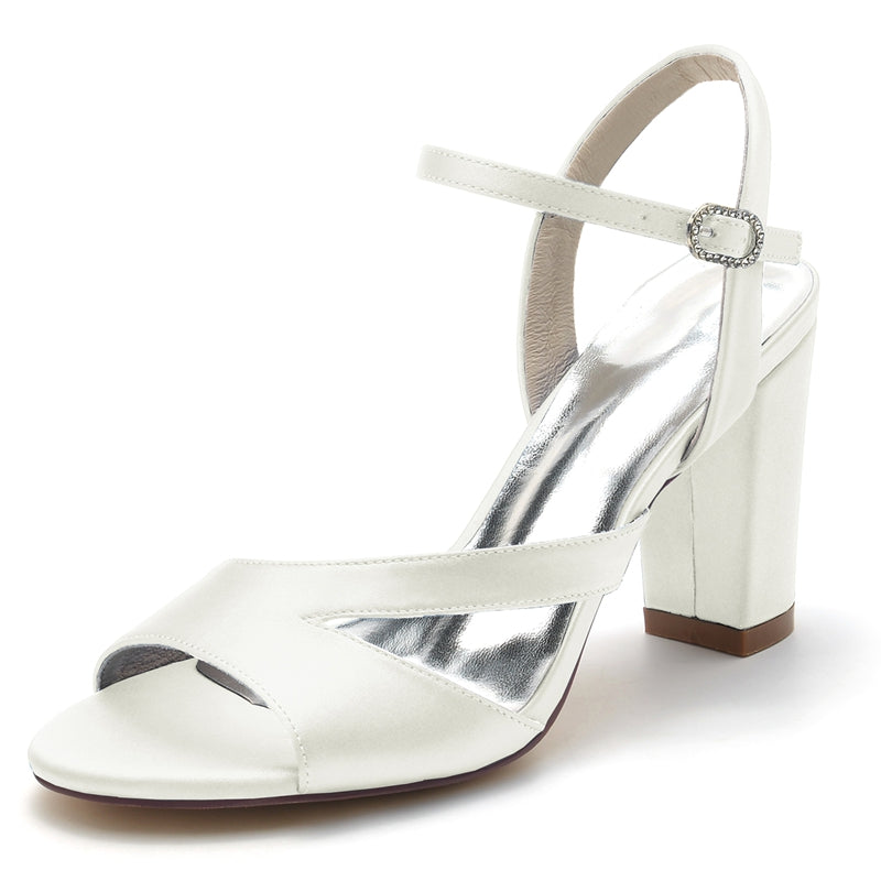 Royal Blue Women's Bridal Shoes with Buckle and Sturdy Heel Open Toe