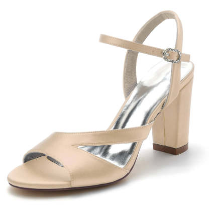 Royal Blue Women's Bridal Shoes with Buckle and Sturdy Heel Open Toe