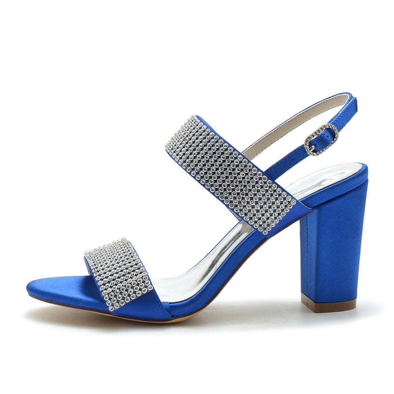 Bridal Peep Toe Block Heel Shoes for Women with Luxurious Buckle and Crystal