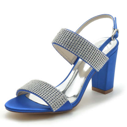 Bridal Peep Toe Block Heel Shoes for Women with Luxurious Buckle and Crystal