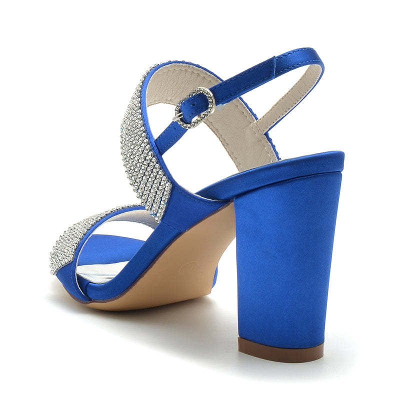 Bridal Peep Toe Block Heel Shoes for Women with Luxurious Buckle and Crystal