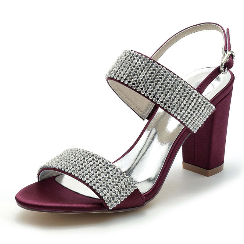 Bridal Peep Toe Block Heel Shoes for Women with Luxurious Buckle and Crystal