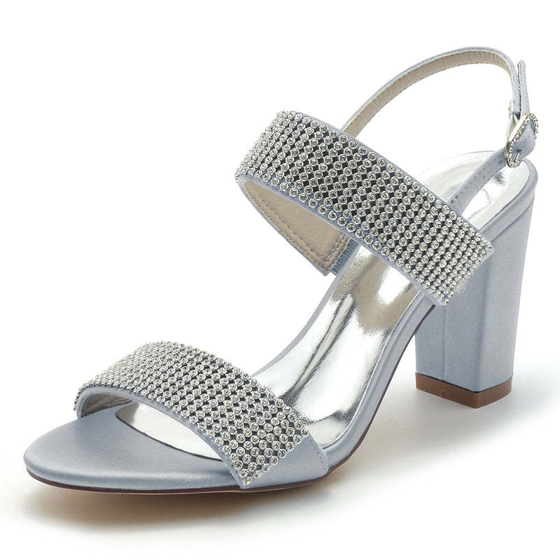 Bridal Peep Toe Block Heel Shoes for Women with Luxurious Buckle and Crystal